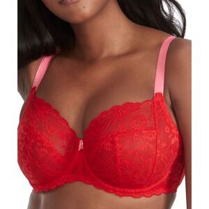 Freya Offbeat Side Support Bra Chilli Red Lace Pink Straps Size US 32I